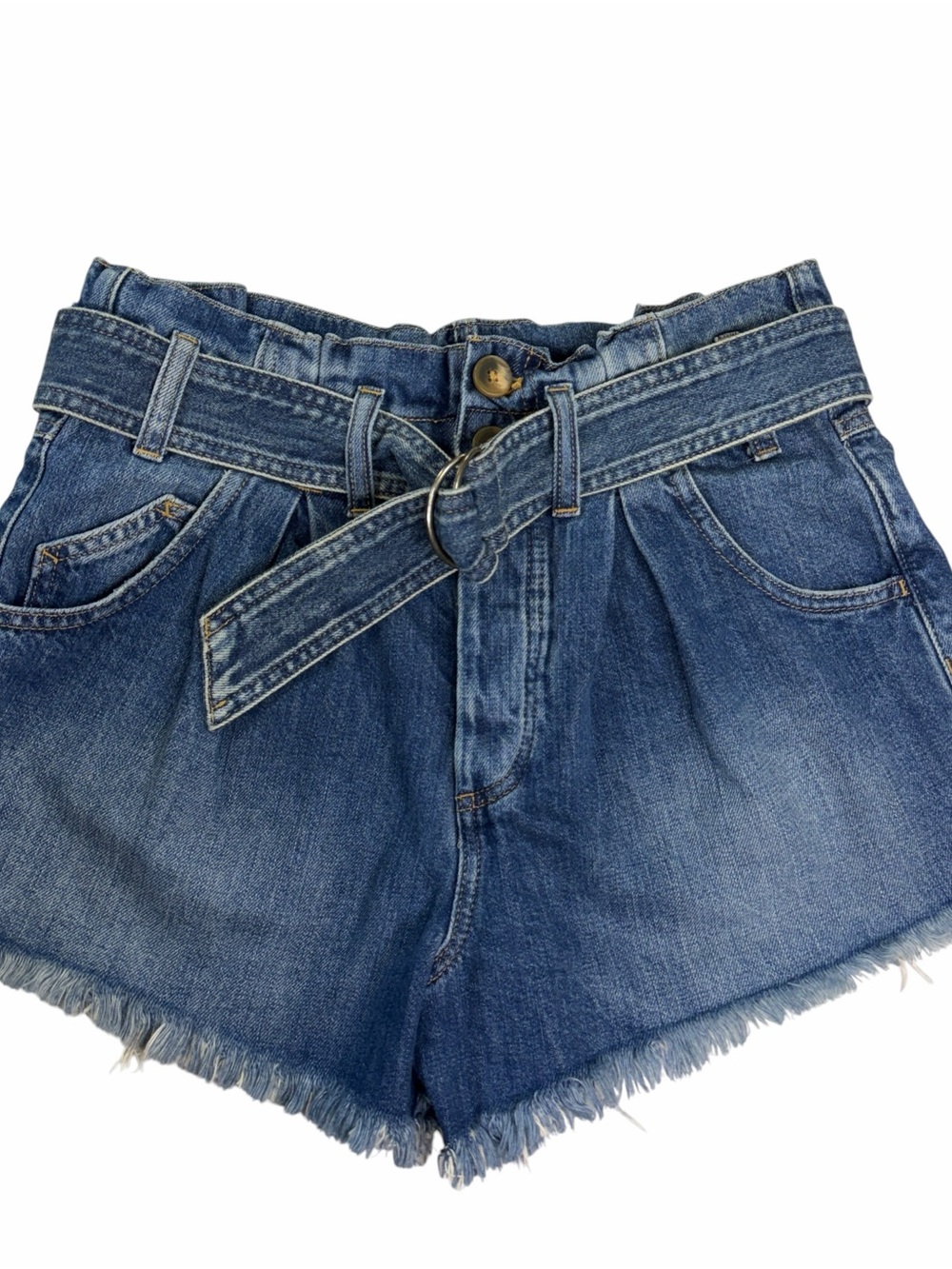 We The Free Indigo Blue Paperbag Denim Shorts with Belt